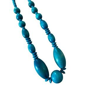 Huge Teal Wooden Bead Necklace No Metal